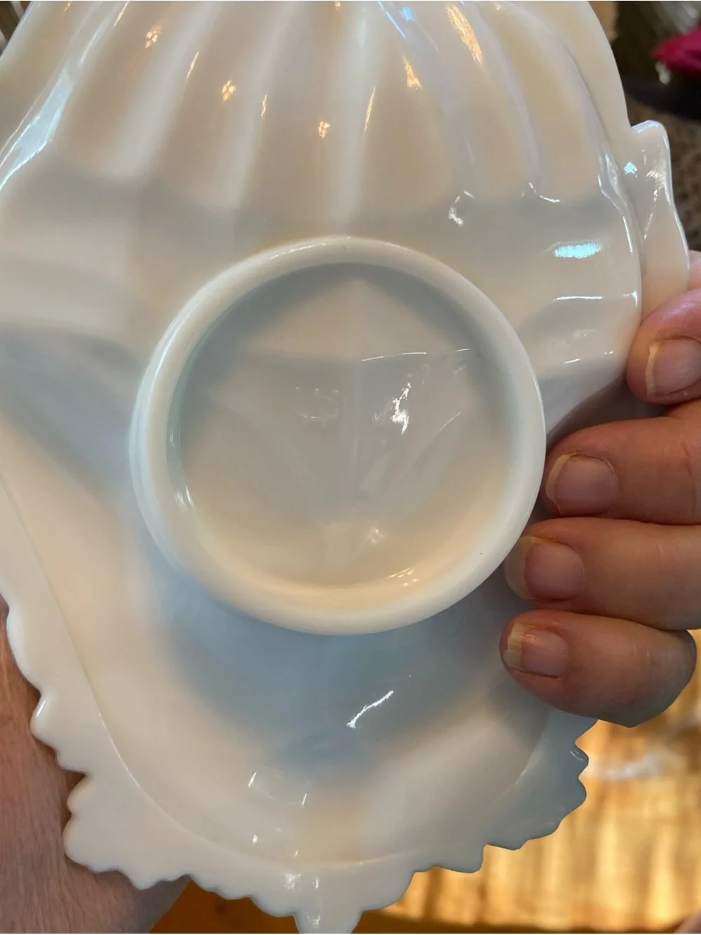 Westmoreland White Milk Glass Hand-Shaped Dish with Pink Rose Accents